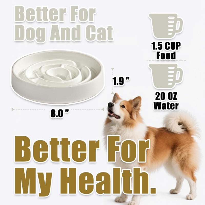 F'DIARY Ceramic Slow Feeder Dog Bowls with Anti-Slip, Slow Feeder & Non-Slip Design, Boredom and Anxiety Reducer, Suitable for All Breed Dogs and Cat (Ceramic-White) - Image 2
